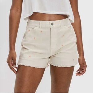 American Eagle highest rise boyfriend short cream floral embroidered carpenter